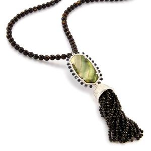 Tatiana Long Pendant Necklace in Black Pearl